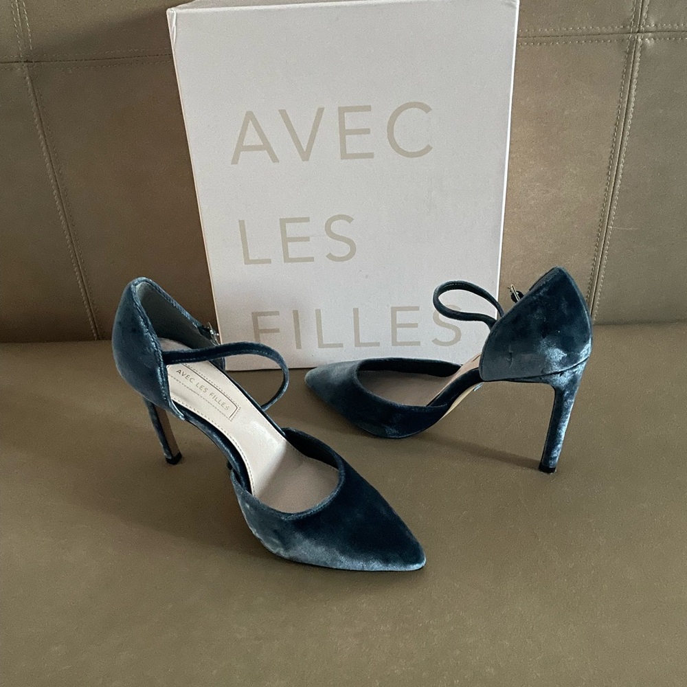 Avec Les Filles Dark Teal Velvet Heels
